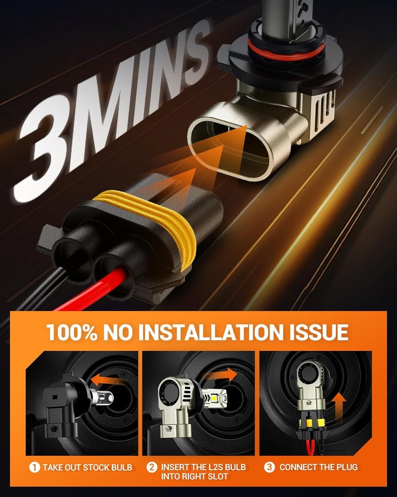 SEALIGHT مصابيح 9005 HB3، 45,000LM سطوع فائق، 6500K أبيض بارد L2S 9005 أضواء قيادة مع مروحة تبريد 25000RPM، ضوء ضباب سهل التركيب، عبوة من 2 - Image 5